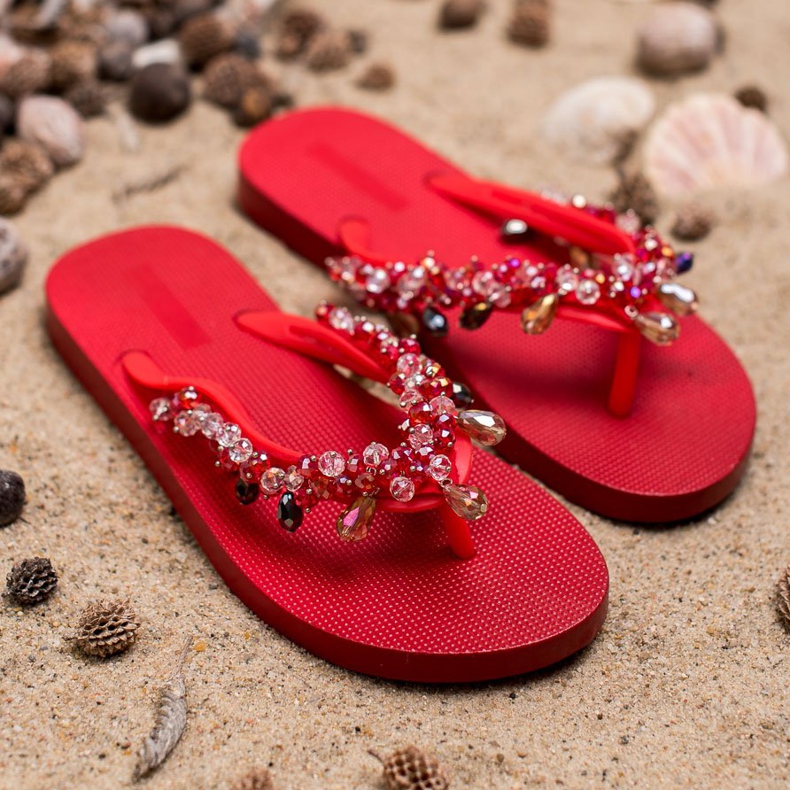 SHELOVET Chanclas de goma con adornos rojo 2