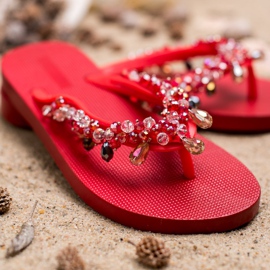 SHELOVET Chanclas de goma con adornos rojo 4