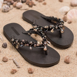 SHELOVET Chanclas de goma con adornos negro 2