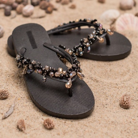SHELOVET Chanclas de goma con adornos negro 3