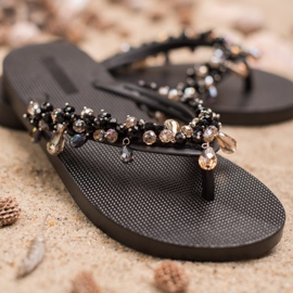 SHELOVET Chanclas de goma con adornos negro 4