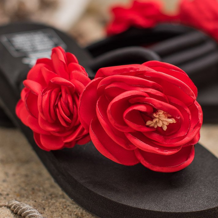 SHELOVET Chanclas ligeras con flores negro 1