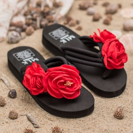 SHELOVET Chanclas ligeras con flores negro 3