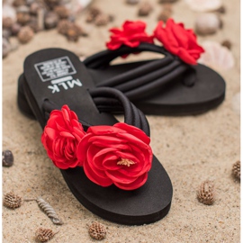 SHELOVET Chanclas ligeras con flores negro 4