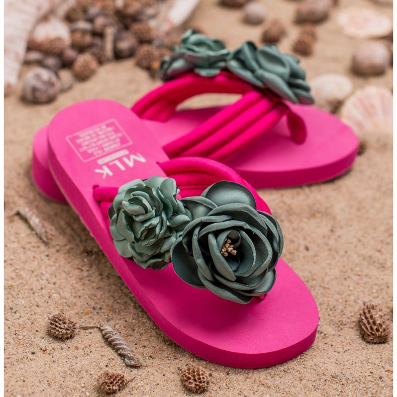 SHELOVET Chanclas ligeras con flores rosado 2
