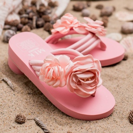SHELOVET Chanclas ligeras con flores rosado 1