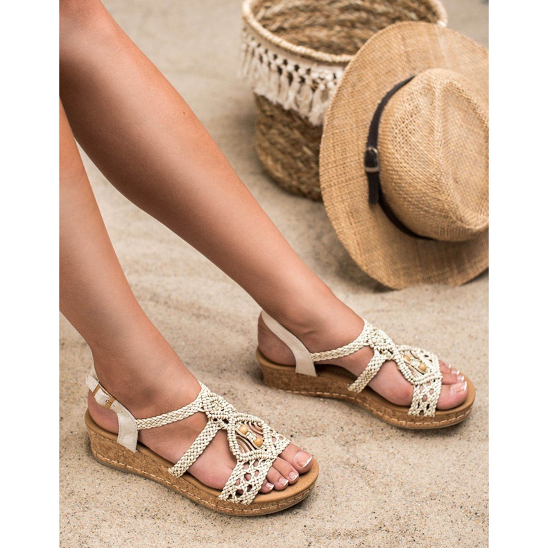 SHELOVET Sandalias trenzadas boho marrón 2