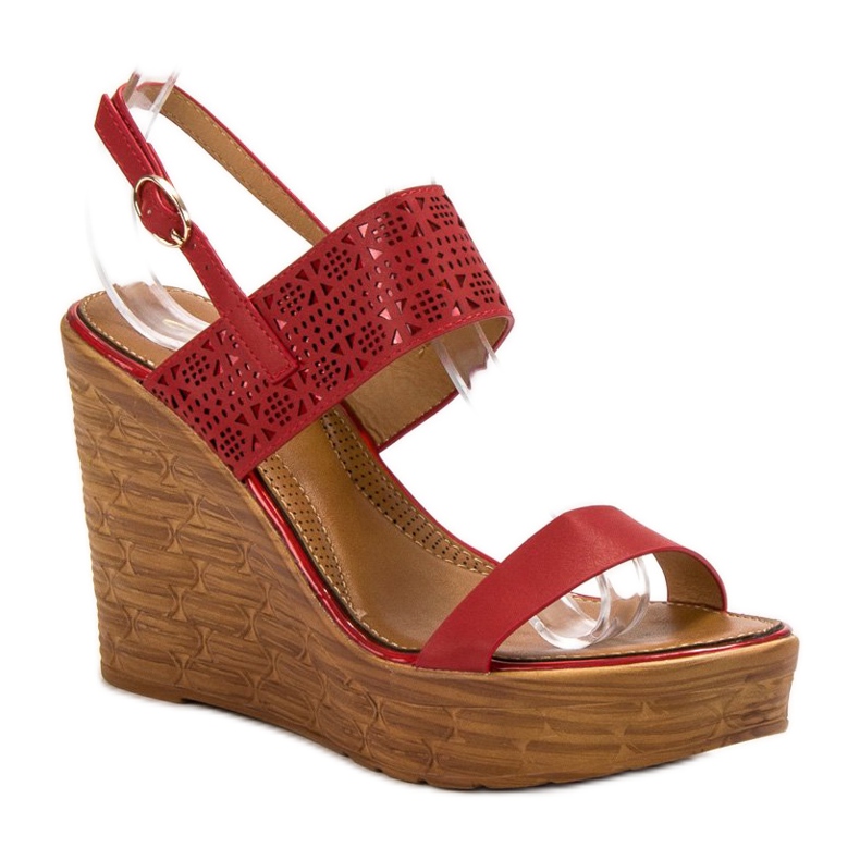 SHELOVET Sandalias rojas en cuña rojo 1