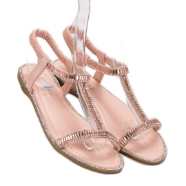 SHELOVET Sandalias planas con cristales rosado 2