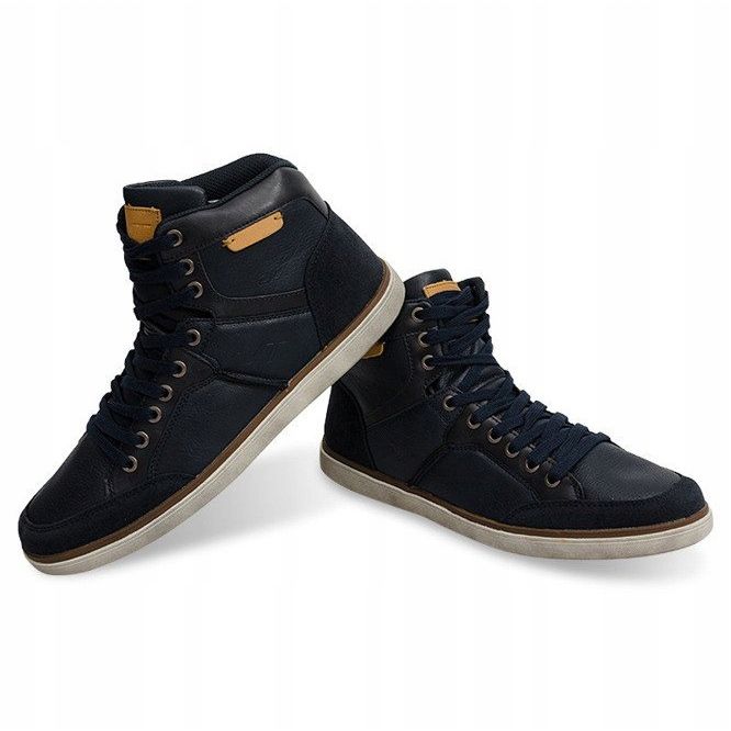 Deportivas Altas Piel Natural XF117 Azul Marino 1