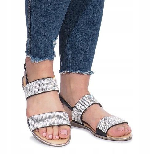 Sandalias planas negras con diamantes Indulge negro 2