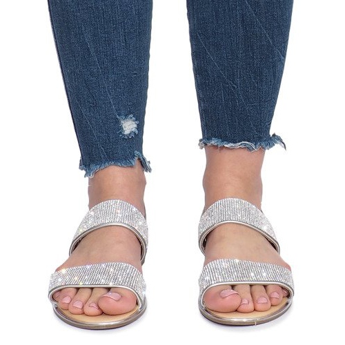 Sandalias planas plateadas con diamantes Indulge gris 1