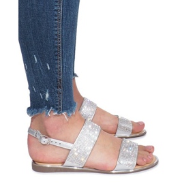 Sandalias planas plateadas con diamantes Indulge gris 3
