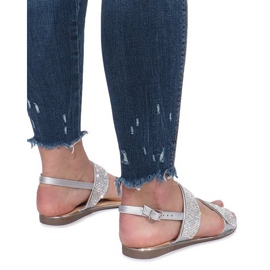Sandalias planas plateadas con diamantes Indulge gris 4