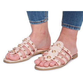 Pantuflas rosas con tachuelas Rabelle beige 2
