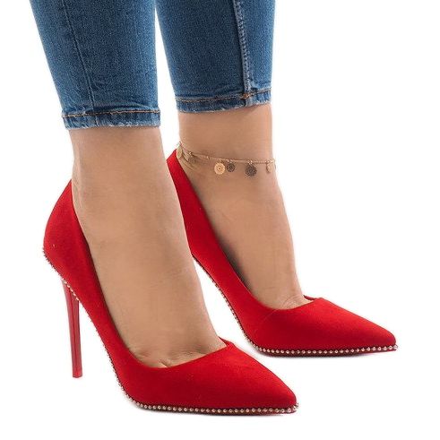 Tacones altos de ante rojo P-6378 1