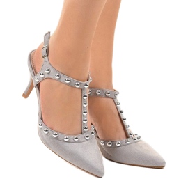Tacones de ante gris con perlas 100-861SA 2 Tacones de ante gris con perlas 100-861SA 2