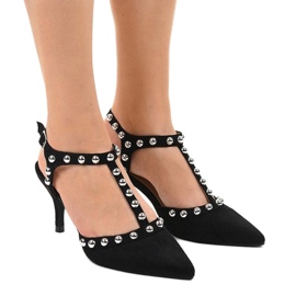 Tacones de ante negro con perlas 100-861SA 1 Tacones de ante negro con perlas 100-861SA 1
