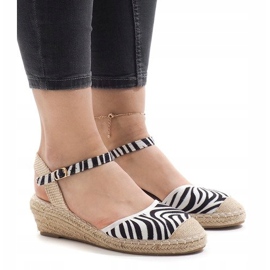 Sandalias cuña cebra alpargatas LLI-3M88-7 blanco negro 1
