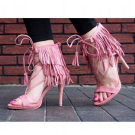 Sandalias de tacón alto con flecos Boho 8125 Rosa 1