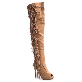 Botas de Ante de Tacón Alto ZX-1 Beige 1