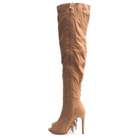 Botas de Ante de Tacón Alto ZX-1 Beige 2