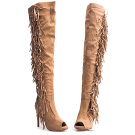Botas de Ante de Tacón Alto ZX-1 Beige 3