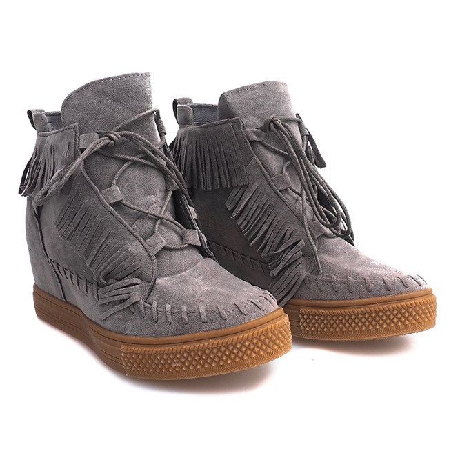 Deportivas Cuña Flecos Boho F3 Gris 1 Deportivas Cuña Flecos Boho F3 Gris 1