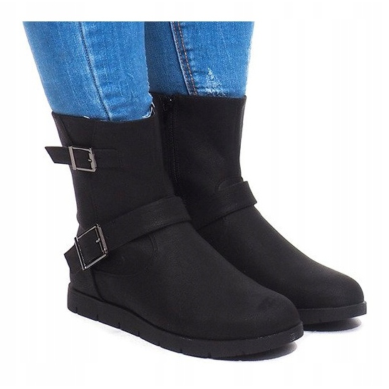 Botas cálidas con hebilla B9813 Negro 2 Botas cálidas con hebilla B9813 Negro 2