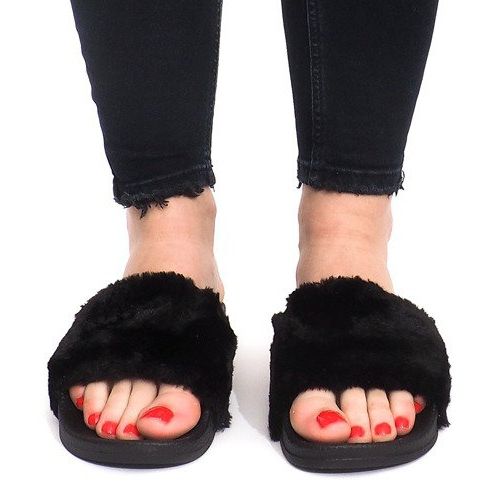 Pantuflas de piel negra LS-1 negro 1 Pantuflas de piel negra LS-1 negro 1