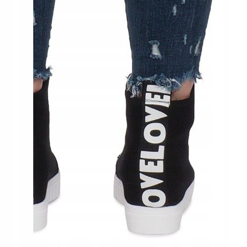 Zapatillas con cuña de tela negra Love negro 1