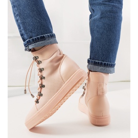 Zapatillas rosa caladas en la cuña Mathilde rosado 2