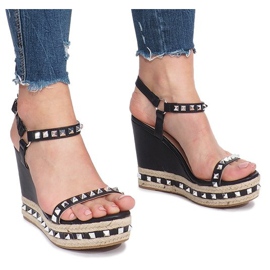 Sandalias de cuña negras con tachuelas cubano negro 2