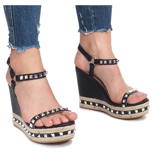 Sandalias de cuña negras con tachuelas cubano negro 2