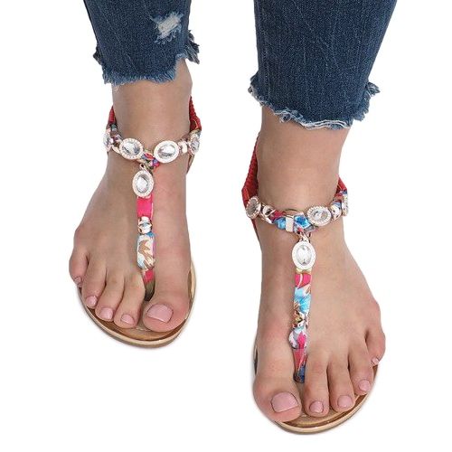 Sandalias planas rojas con diamantes Desun rojo 1 Sandalias planas rojas con diamantes Desun rojo 1