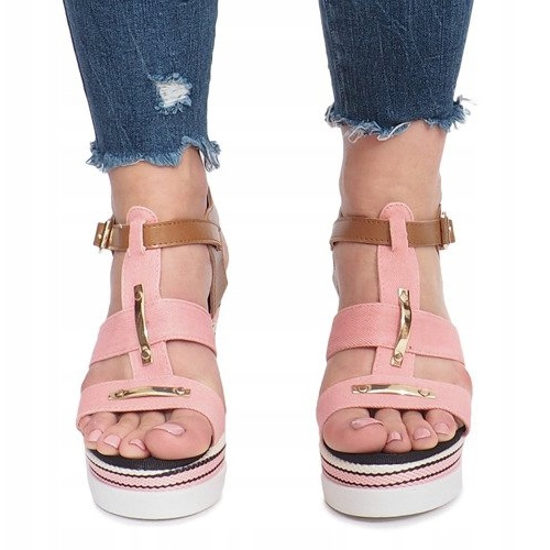 Sandalias de cuña rosa dulce 1
