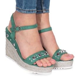 Sandalias verdes en el tacón de cuña Glam Shine 1