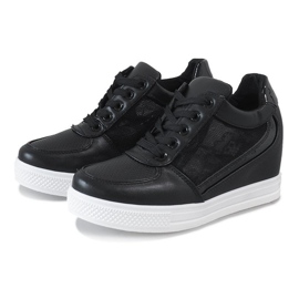 Zapatillas negras de cuña con encaje MY562 negro 2