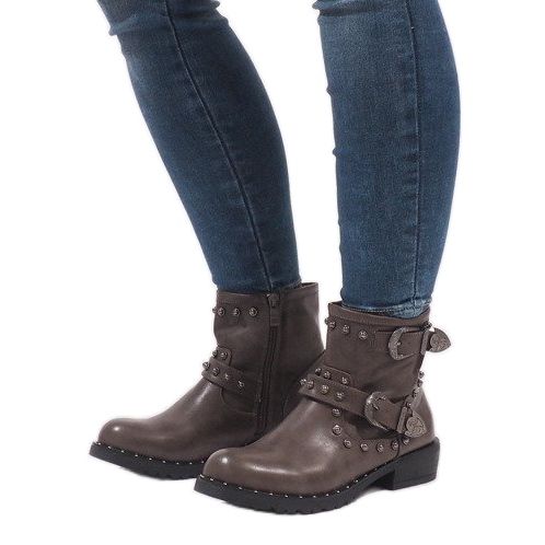 Botas caqui con broches y lentejuelas A8018 multicolor verde 1