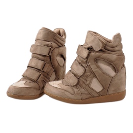Zapatillas de cuña camel H6601-32 marrón 4