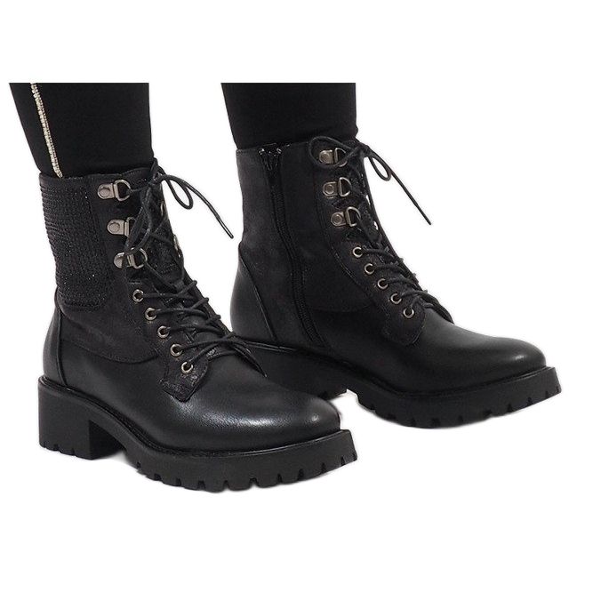 Ideal Shoes Botines negros con cordones y lentejuelas 1621 1