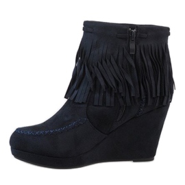 Botines cuña boho ante azul marino LM-653 2