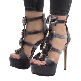 Sandalias de gamuza con tacón alto M249 Gris negro 2