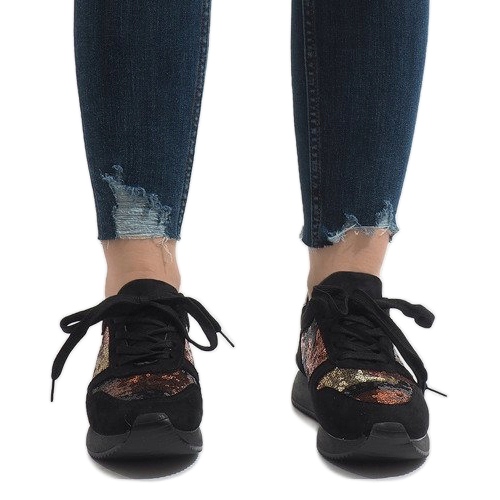 Deportivas negras cuña T025 negro multicolor 2