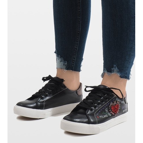 Zapatillas negras corazón G-115 negro 1