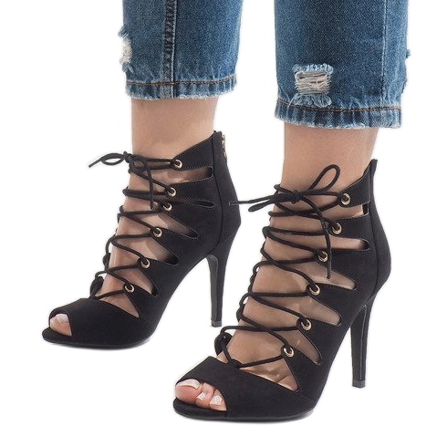 Botas negras abiertas de tacón alto 9095-83A negro 1 Botas negras abiertas de tacón alto 9095-83A negro 1