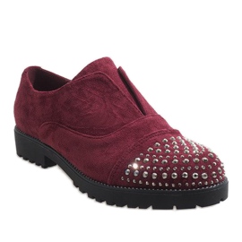 Zapatos sin cordones burdeos con 22-2 tachuelas rojo 1
