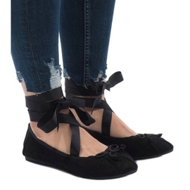 Bailarinas negras con cordones y lazos B-62 negro 1