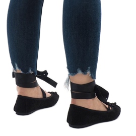 Bailarinas negras con cordones y lazos B-62 negro 3