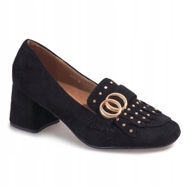 Zapatos de tacón de ante negro en el poste LB-339 1